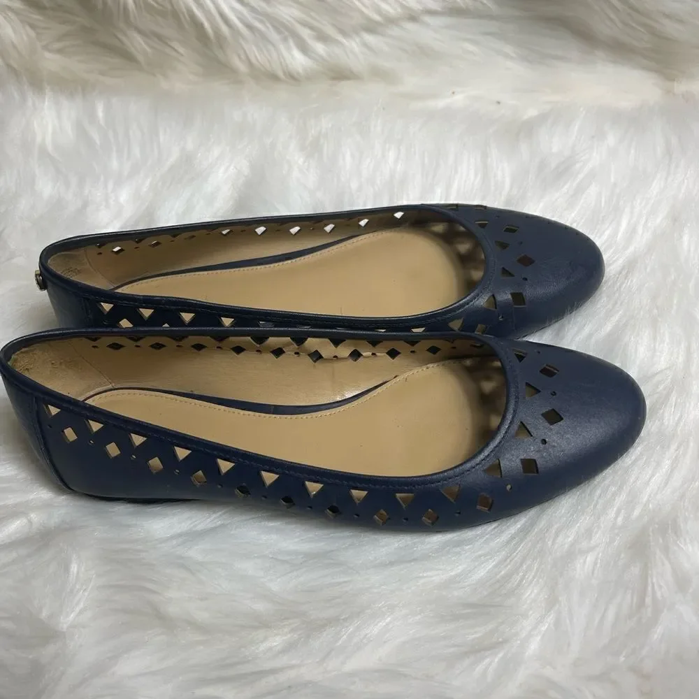 Michael Kors leather Navy blue laser cut slip on flats round toe size 7